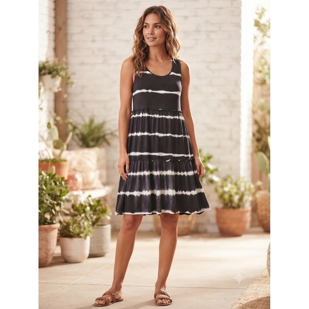 NWT Tribal Jeans Tie Dye Striped Ombre Black & White Sleeveless Tank Dress Sz S